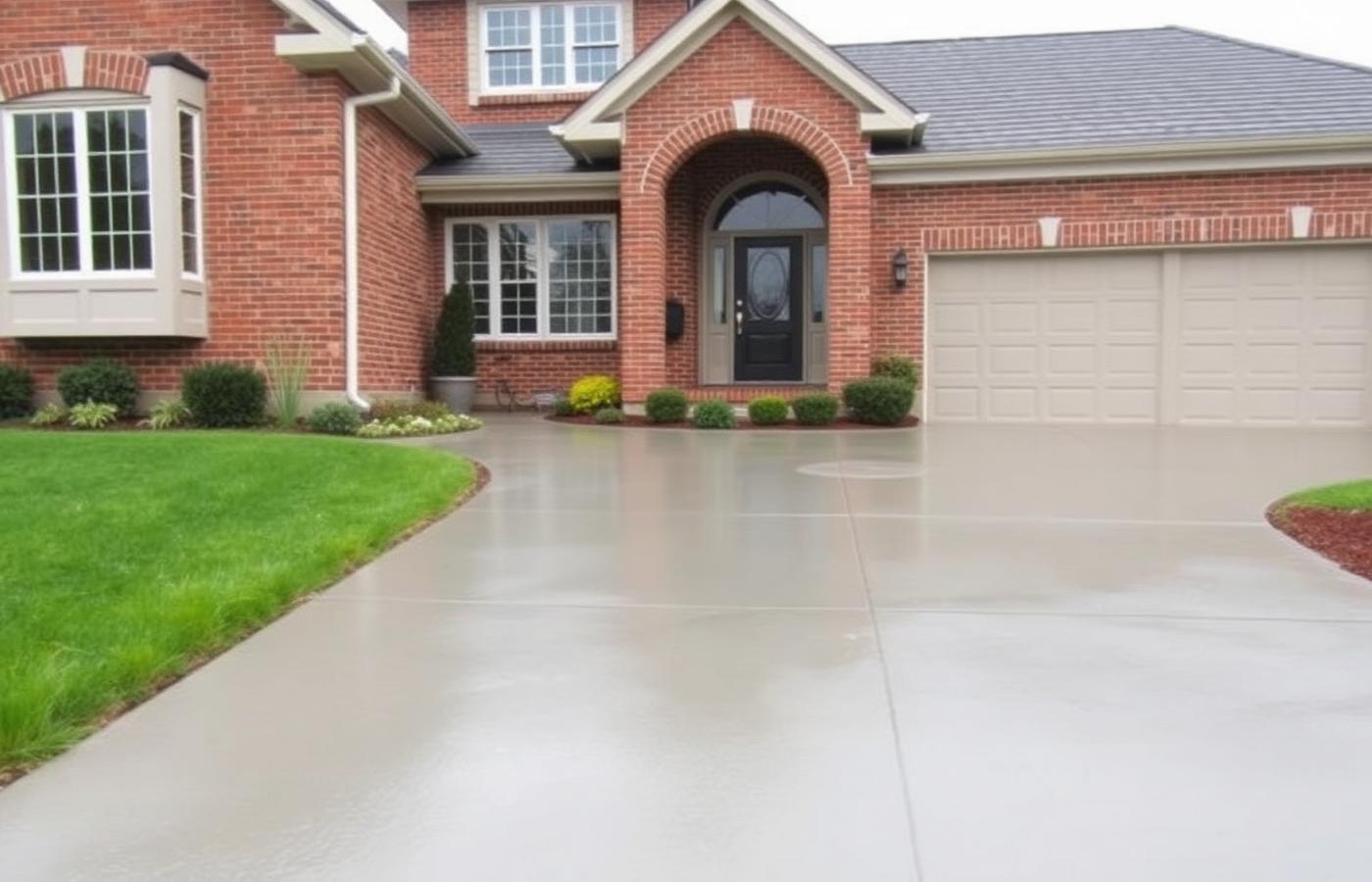 The same driveway after one pass with a surface cleaner